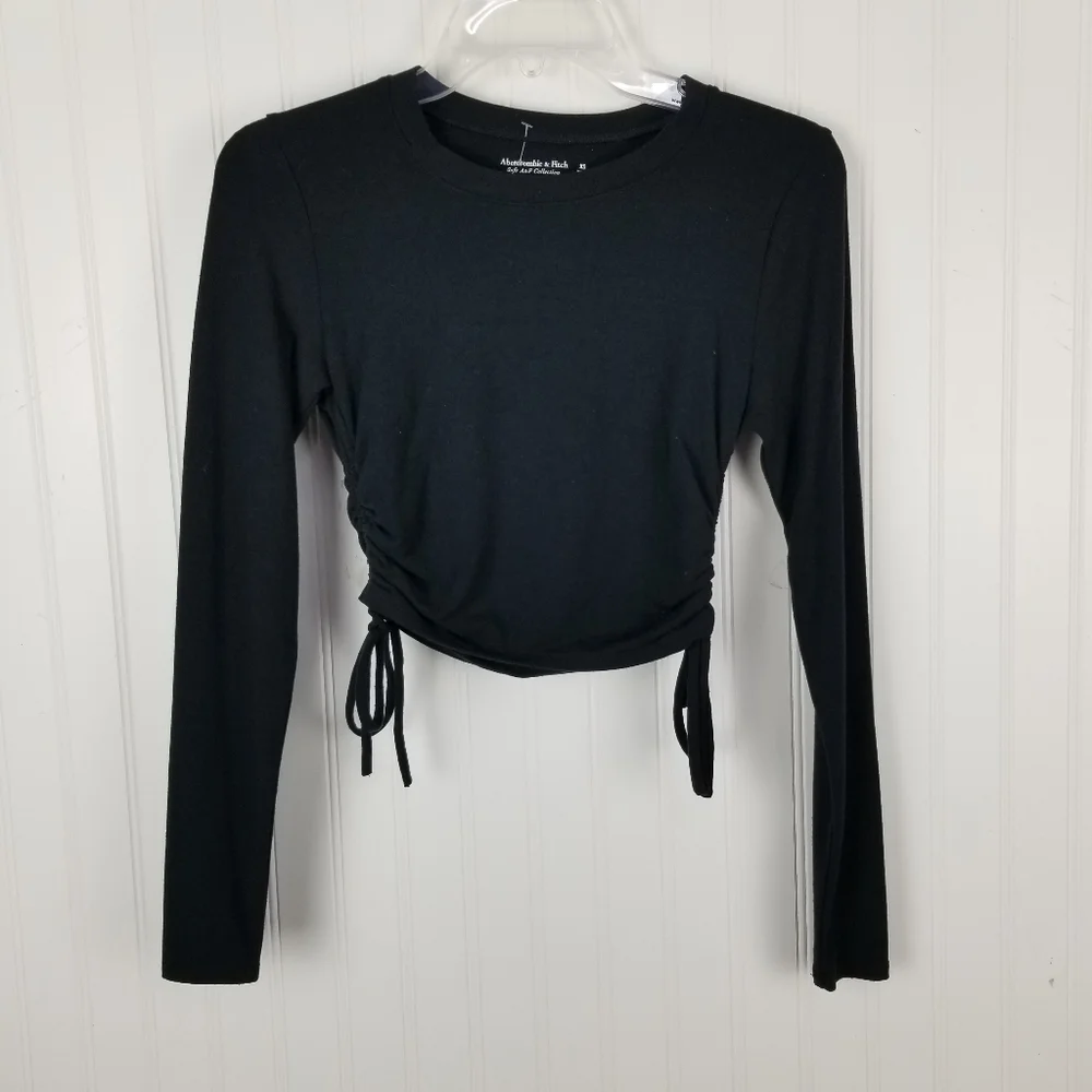Abercrombie & Fitch Womens Soft AF Crop Top Size XS Black Long Sleeve Ruched